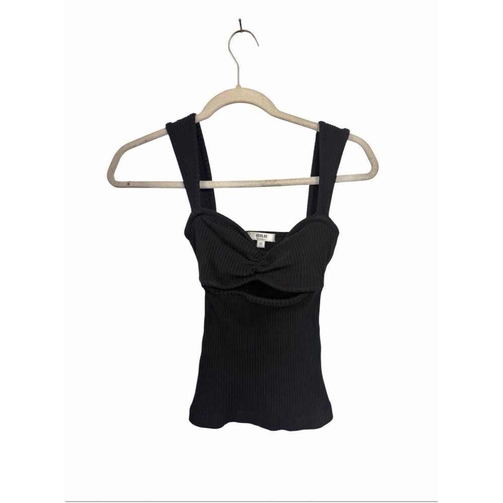 Agolde Women Sz XS Black Isla Cut Out Ribbed Sweetheart Neck Tank Organic Cotton